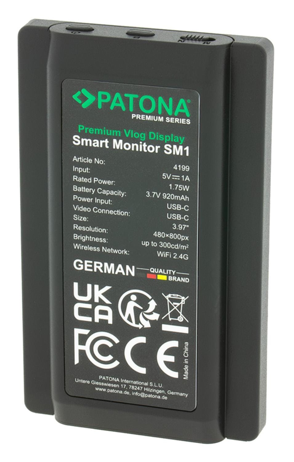 PATONA Premium Vlog Display Smart Monitor SM1 – Externer Selfie‑Monitor für Smartphone‑Kamera