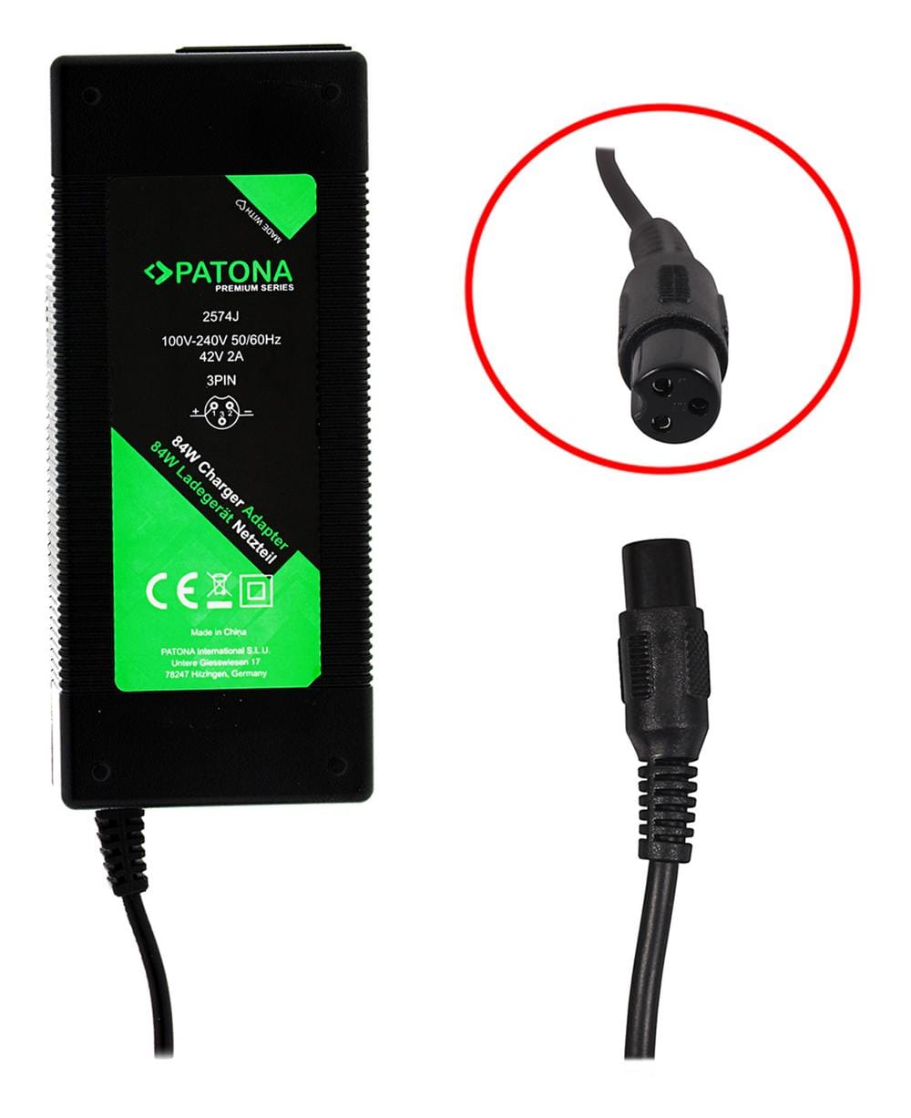 PATONA Premium Netzteil 42V 2A 3-Pin für 36V E-Scooter Roller Skateboard E-Bike