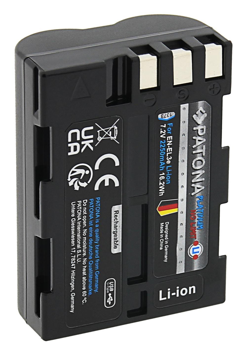 PATONA Platinum Akku mit USB-C Input für Nikon D700 D300 D200 D100 D80 D70 D50 EN-EL3e