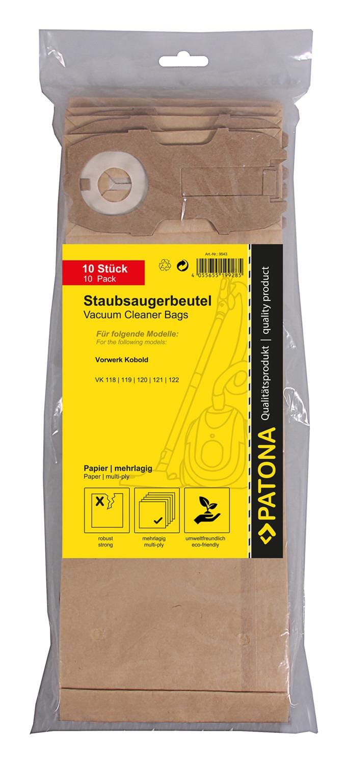 PATONA 10 Staubsaugerbeutel mehrlagig Papier für Vorwerk Kobold VK118 VK119 VK120 VK121 VK122