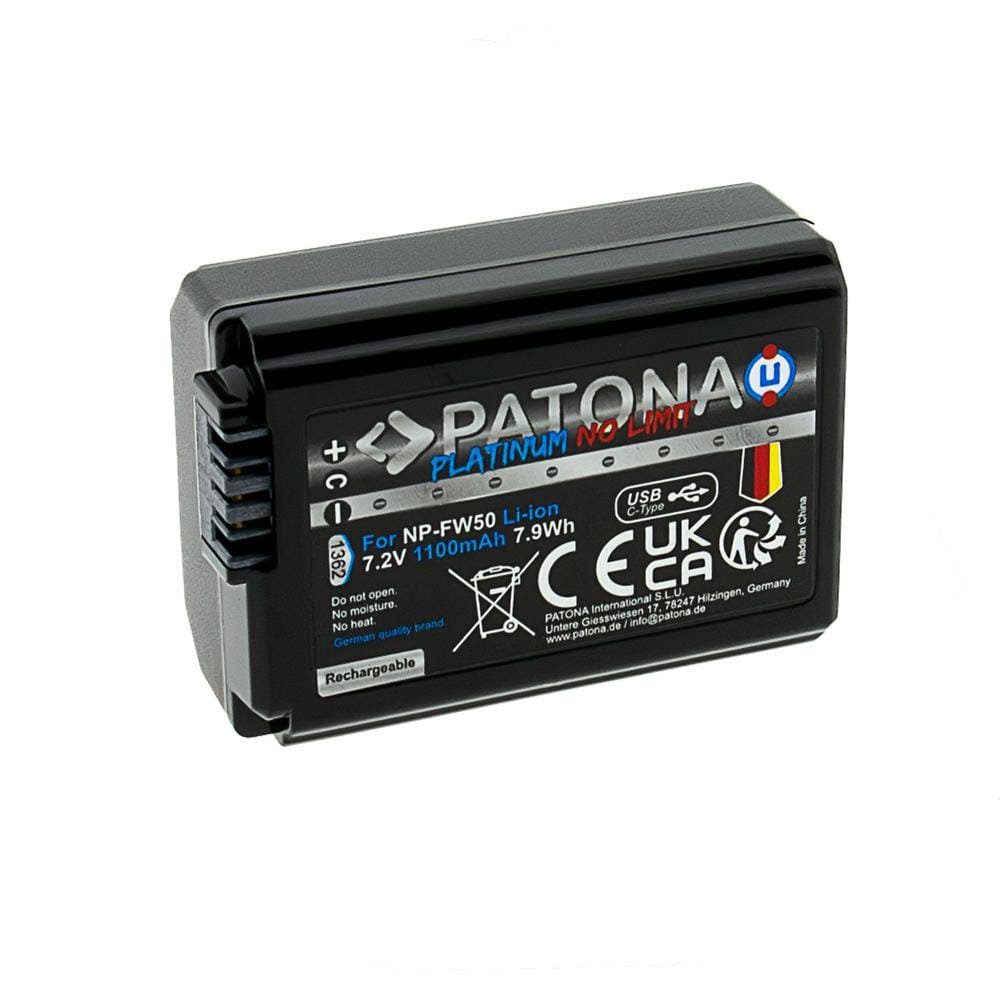 PATONA Platinum Akku mit USB-C Input für Sony NP-FW50 NEX 3 NEX 3C NEX 5 NEX 5A RX1R III DSC-RX1RM3 PATONA Platinum Akku mit USB-C Input für Sony NP-FW50 NEX 3 NEX 3C NEX 5 NEX 5A RX1R III DSC-RX1RM3