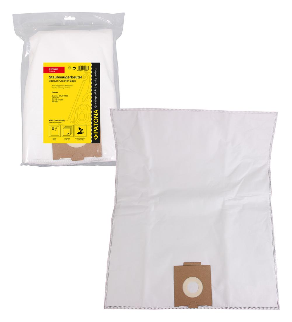 PATONA 5 Staubsaugerbeutel mehrlagig Vlies für Festool CT36 CTL36 CTM36 CT HEPA FIS-CT SYS 5 496186