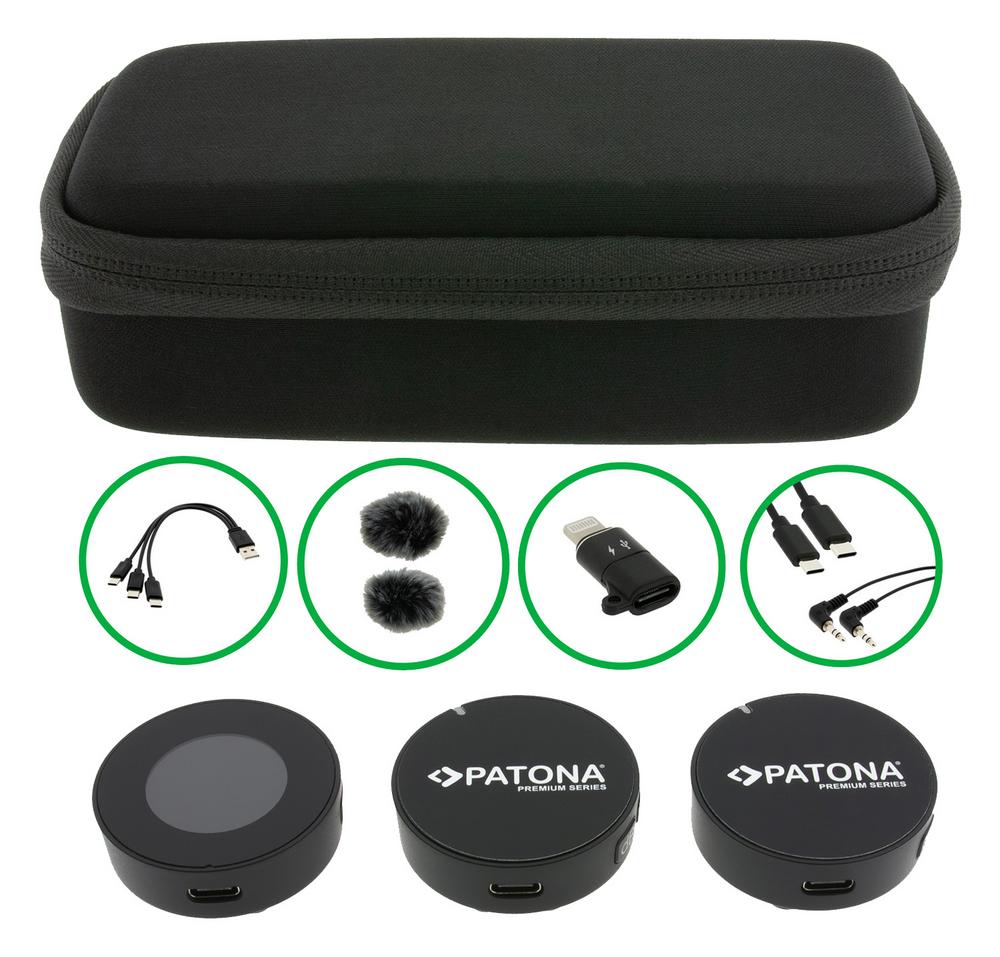 PATONA Premium AI Lavalier‑Mikrofon PTS‑I21S – drahtloses Lavalier‑Set mit zwei Sendern und Empfänger