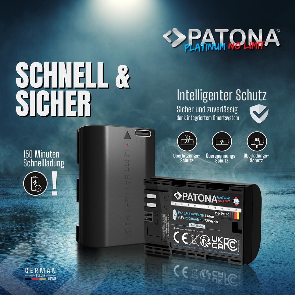PATONA Platinum Akku mit USB‑C Input für Canon EOS R5 Mark II LP‑E6P LP‑E6NH LP‑E6N LP‑E6