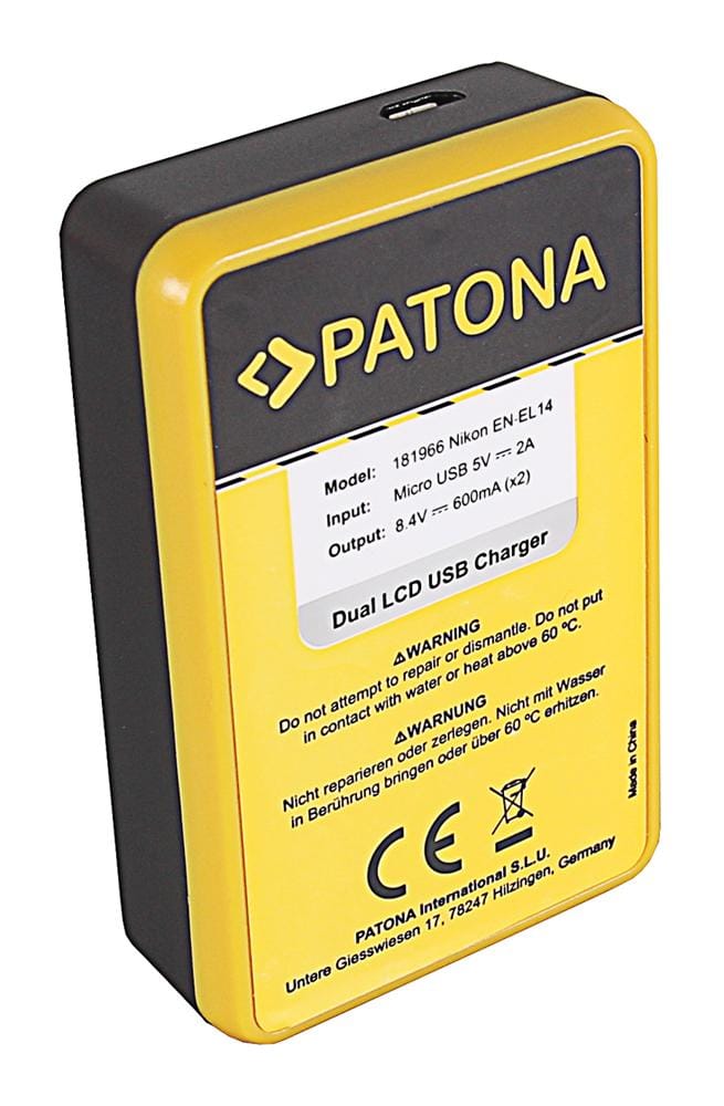 PATONA Dual LCD USB Ladegerät für Nikon EN-EL14 CoolPix D3100 D3200 D5100 D5200 P7000 P7100 P7700