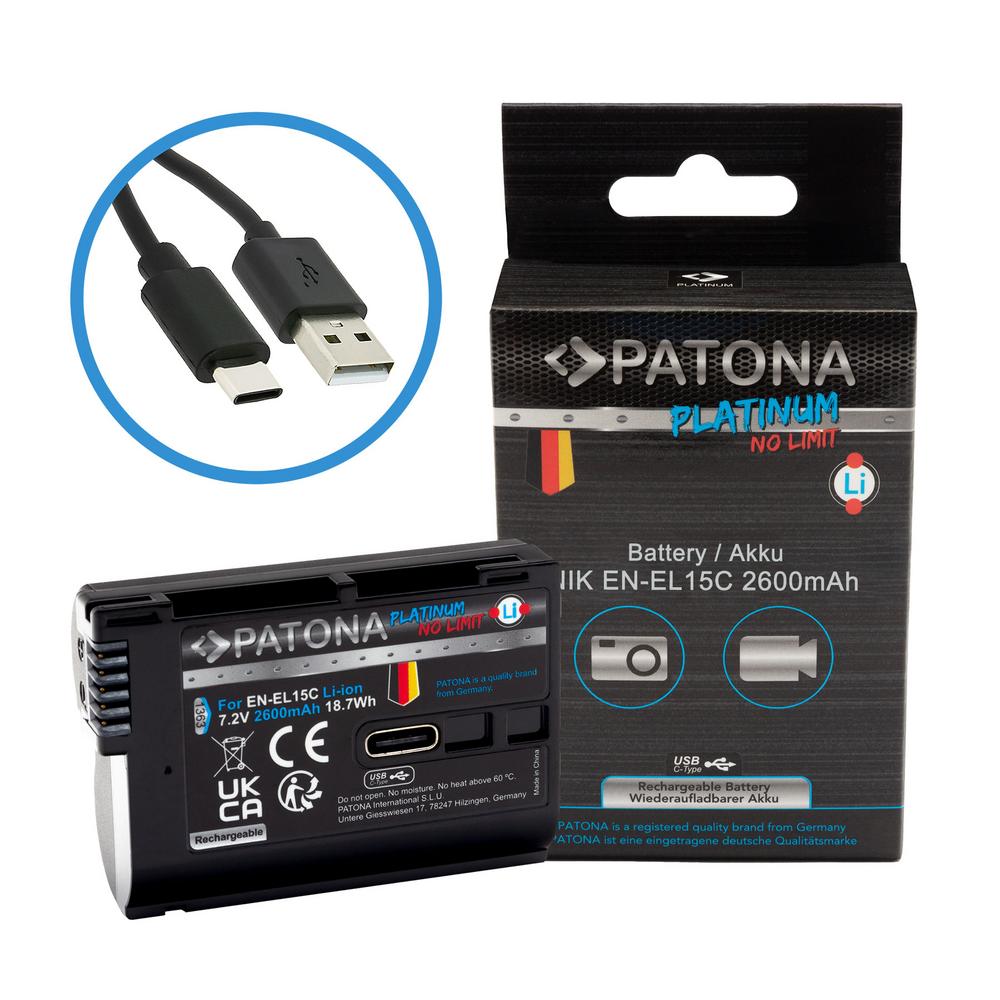 PATONA Platinum Akku mit USB‑C Input für Nikon Z5 Z6 Z6II Z6III Z7 Z8 ZF D500 D800 D850 D7000 D7100 D PATONA Platinum Akku mit USB‑C Input für Nikon Z5 Z6 Z6II Z6III Z7 Z8 ZF D500 D800 D850 D7000 D7100 D