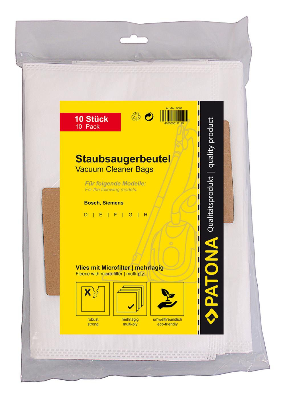 PATONA 10 Staubsaugerbeutel Vlies mehrlagig inkl. Microfilter für Bosch Typ D E F G PATONA 10 Staubsaugerbeutel Vlies mehrlagig inkl. Microfilter für Bosch Typ D E F G