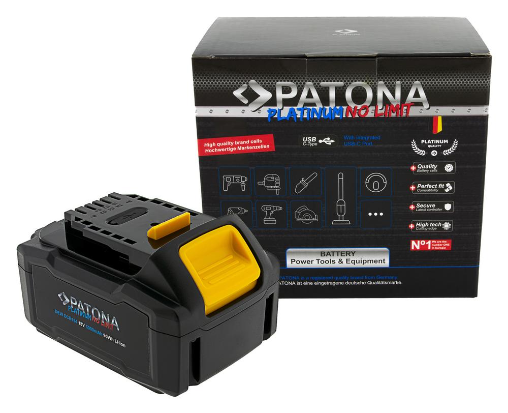PATONA Platinum 18V Akku DCB184 für Dewalt XR-Serie mit USB-C PD65 W In- und Output