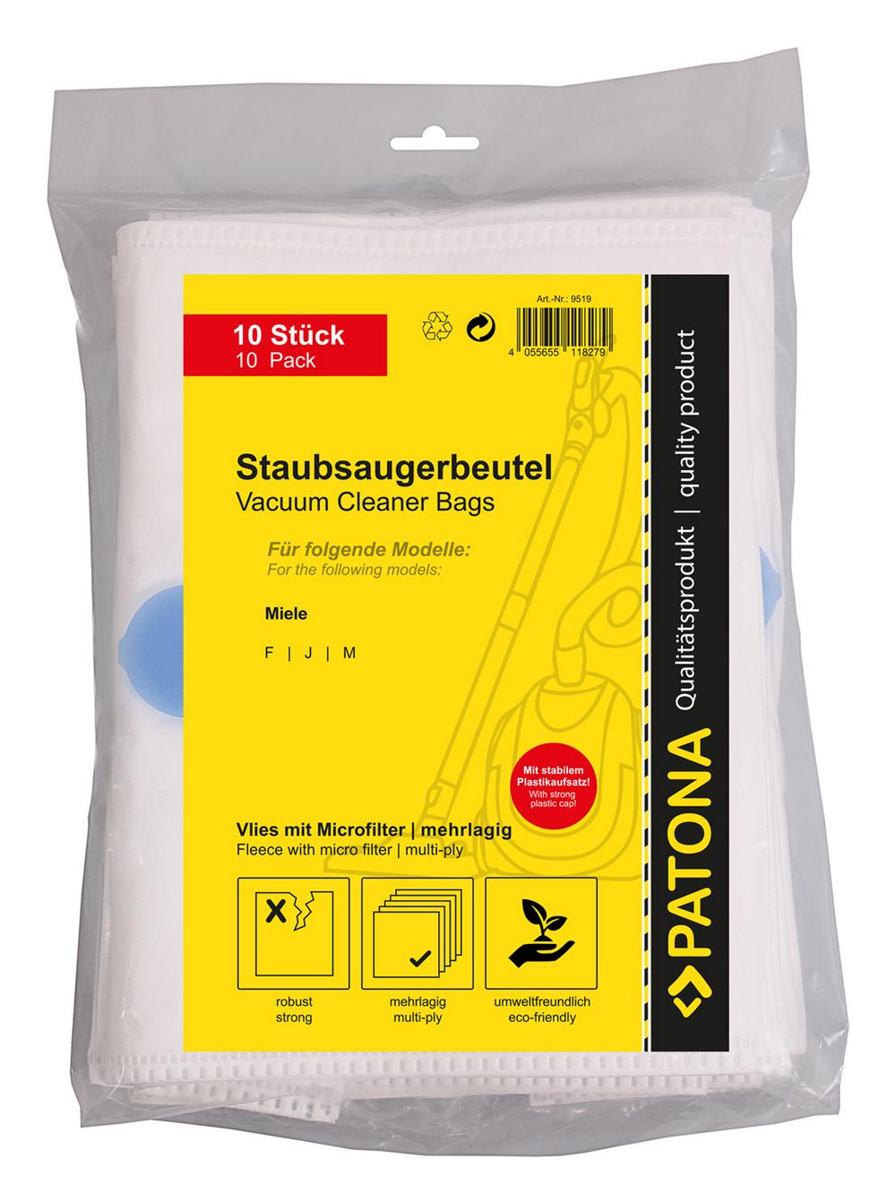 PATONA 10 Staubsaugerbeutel mehrlagig Vlies inkl. Microfilter für Miele F J M PATONA 10 Staubsaugerbeutel mehrlagig Vlies inkl. Microfilter für Miele F J M