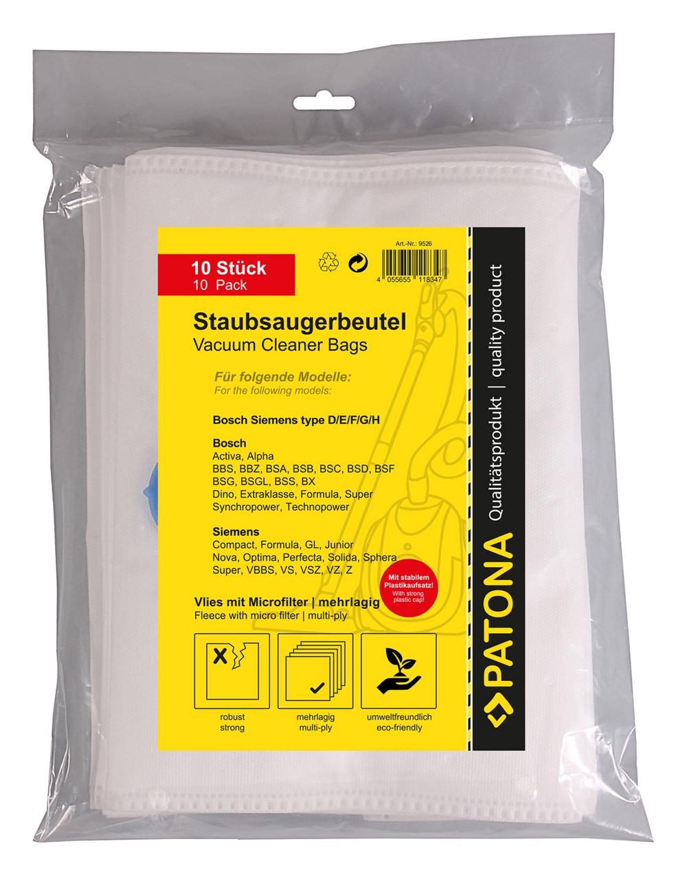 PATONA 10 Staubsaugerbeutel mehrlagig Vlies inkl. Microfilter für Bosch Typ D E F G PATONA 10 Staubsaugerbeutel mehrlagig Vlies inkl. Microfilter für Bosch Typ D E F G