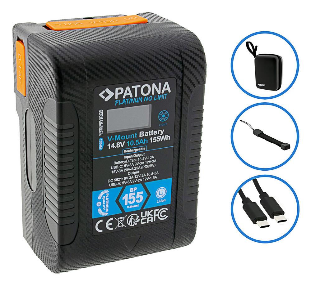 PATONA Platinum V-Mount Akku BP-155W PD65 155Wh USB-C USB-A 2×D-Tap DC-out inkl. Hardcase für professionelle Kameras Monitore Laptops und Smartphones PATONA Platinum V-Mount Akku BP-155W PD65 155Wh USB-C USB-A 2×D-Tap DC-out inkl. Hardcase für professionelle Kameras Monitore Laptops und Smartphones