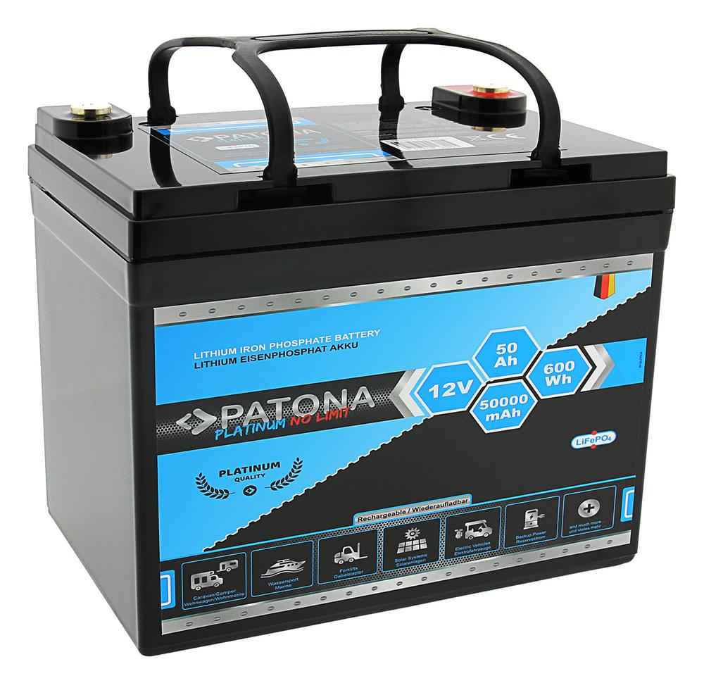 PATONA Platinum LiFePO4 12V 50Ah 600Wh 50 000 mAh Akku für Caravan, Boote, Solarsysteme, Gabelstapler und Elektrofahrzeuge