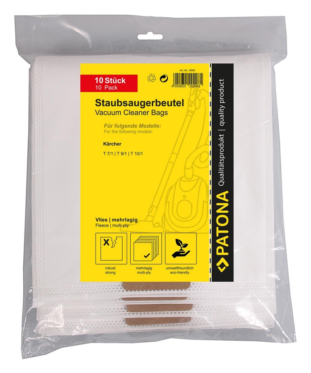 PATONA 10 Staubsaugerbeutel mehrlagig Vlies für Kärcher T 7 1 T9 1 T10 1 6.904-084.0