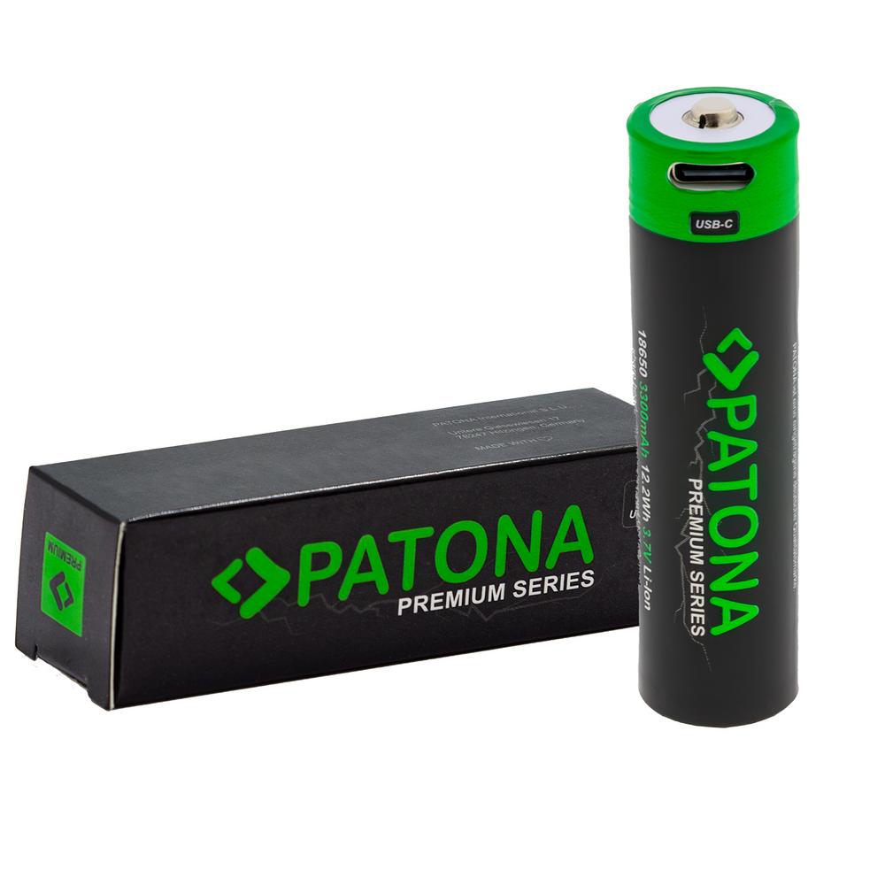 PATONA Premium 18650 Li‑Ion Akku mit USB‑C Input 3,7 V 3300 mAh