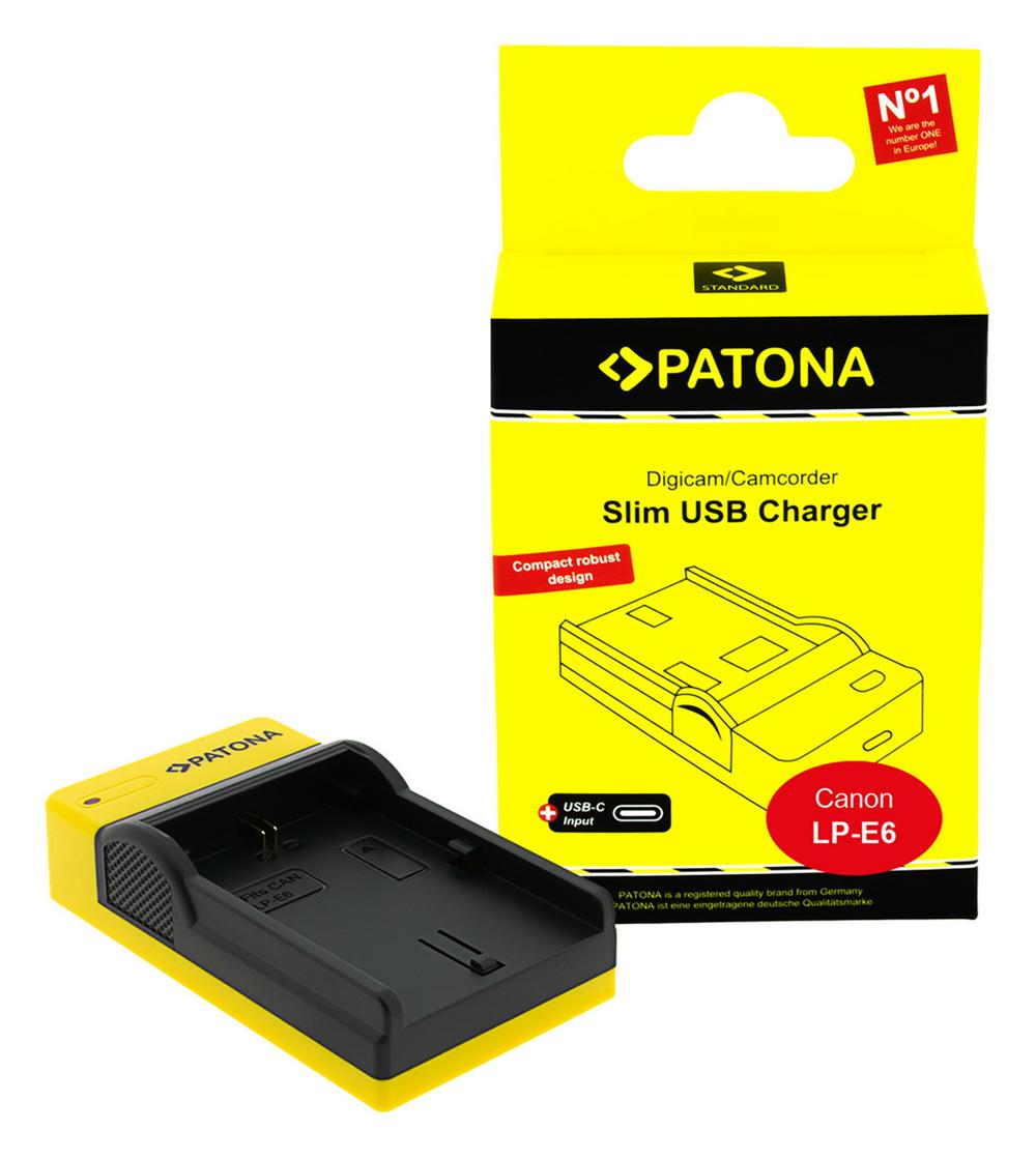 PATONA Slim USB Ladegerät mit USB-C Input für Canon LP-E6 EOS 5D 60D 60Da 6D 7D EOS 70D EOS-70D