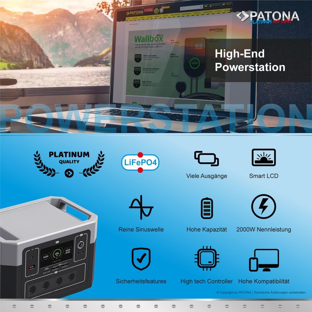 PATONA Platinum Powerstation Autarc 2000 2000W 1920Wh PD 100W USB 5V 3A DC 12V 10A DC5525