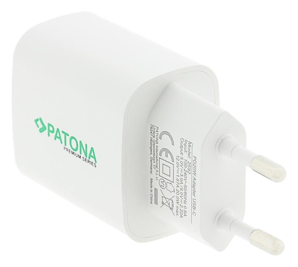 PATONA Premium PD20W Adapter 5V 3A 9V 2.22A 12V 1.67A USB-C PD3.0 QC3.0 weiß