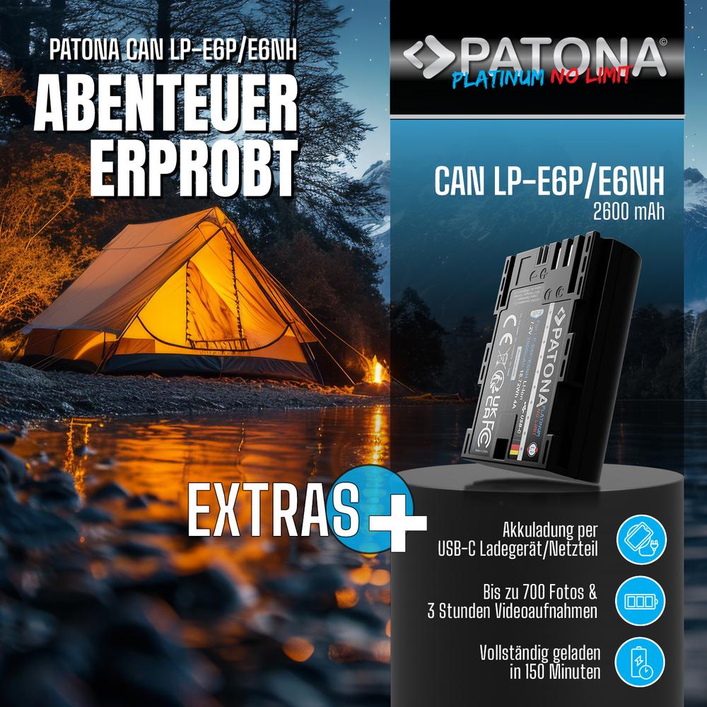 PATONA Platinum Akku mit USB‑C Input für Canon EOS R5 Mark II LP‑E6P LP‑E6NH LP‑E6N LP‑E6