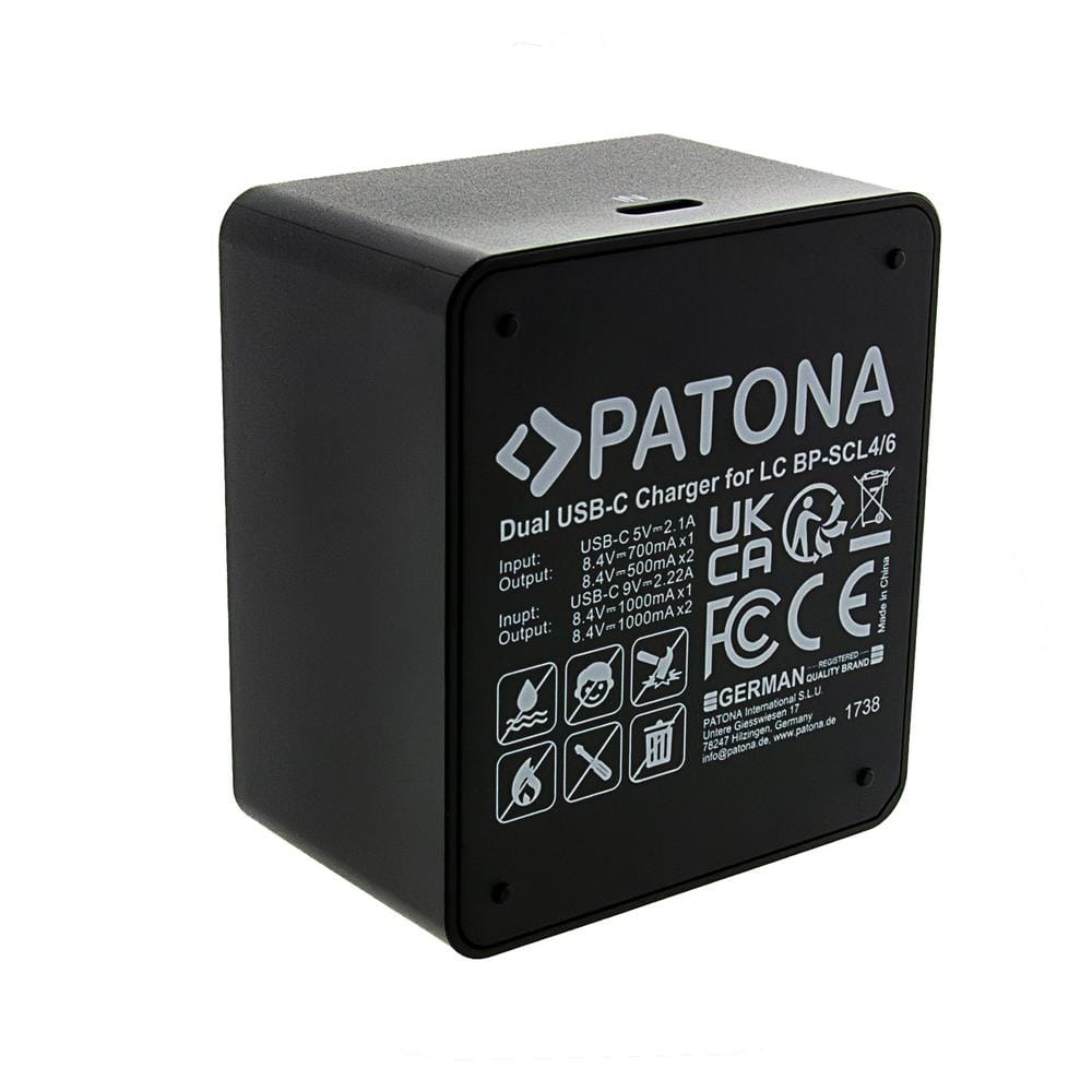 PATONA Dual Ladegerät für Leica Q3 Q4 BP-SCL4 und BP-SCL6 inkl. USB‑C Kabel