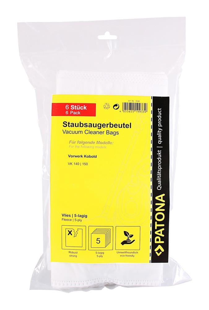 PATONA 6 Staubsaugerbeutel mehrlagig synthetisches Vlies für Vorwerk Kobold VK140 VK150