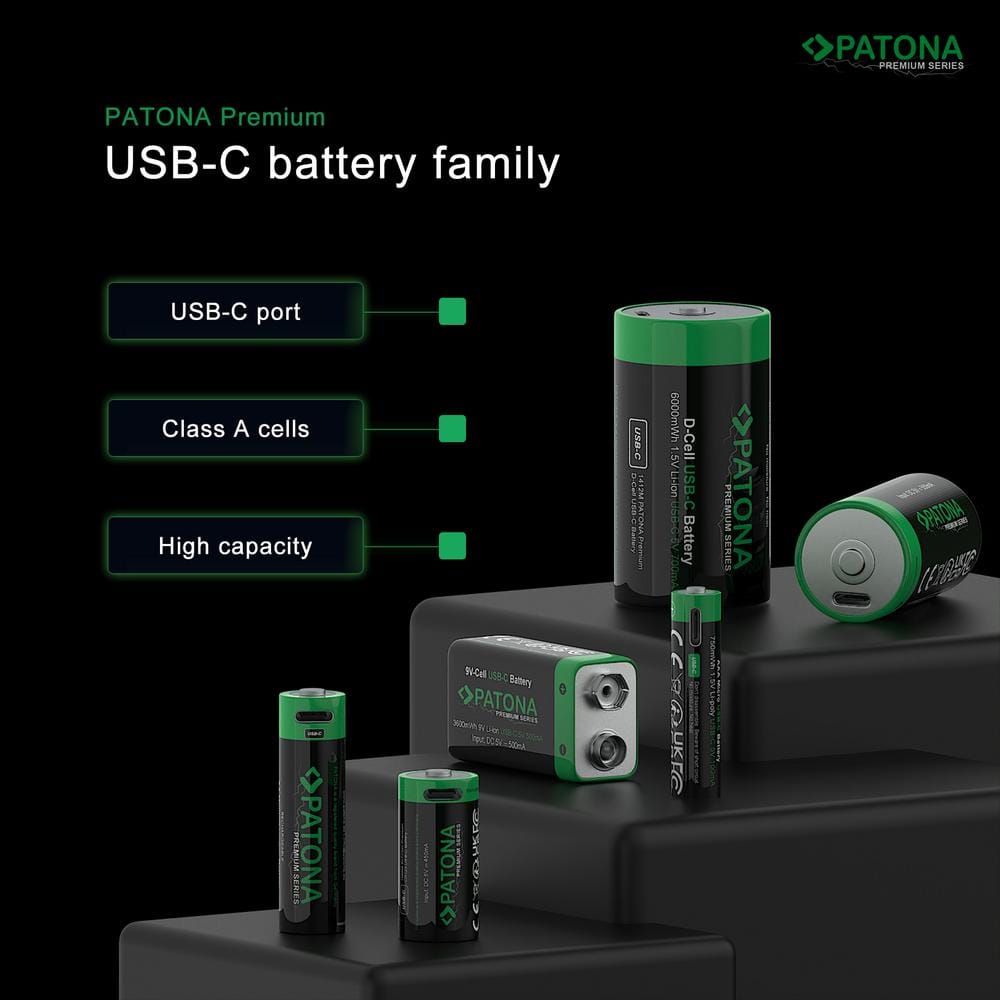 PATONA Premium USB-C 2‑x 9 V Block-Akkus 6F22 Lithium 3600 mWh 1,5 V aufladbar inkl. 1‑zu‑2 USB-C Kabel PATONA Premium USB-C 2‑x 9 V Block-Akkus 6F22 Lithium 3600 mWh 1,5 V aufladbar inkl. 1‑zu‑2 USB-C Kabel
