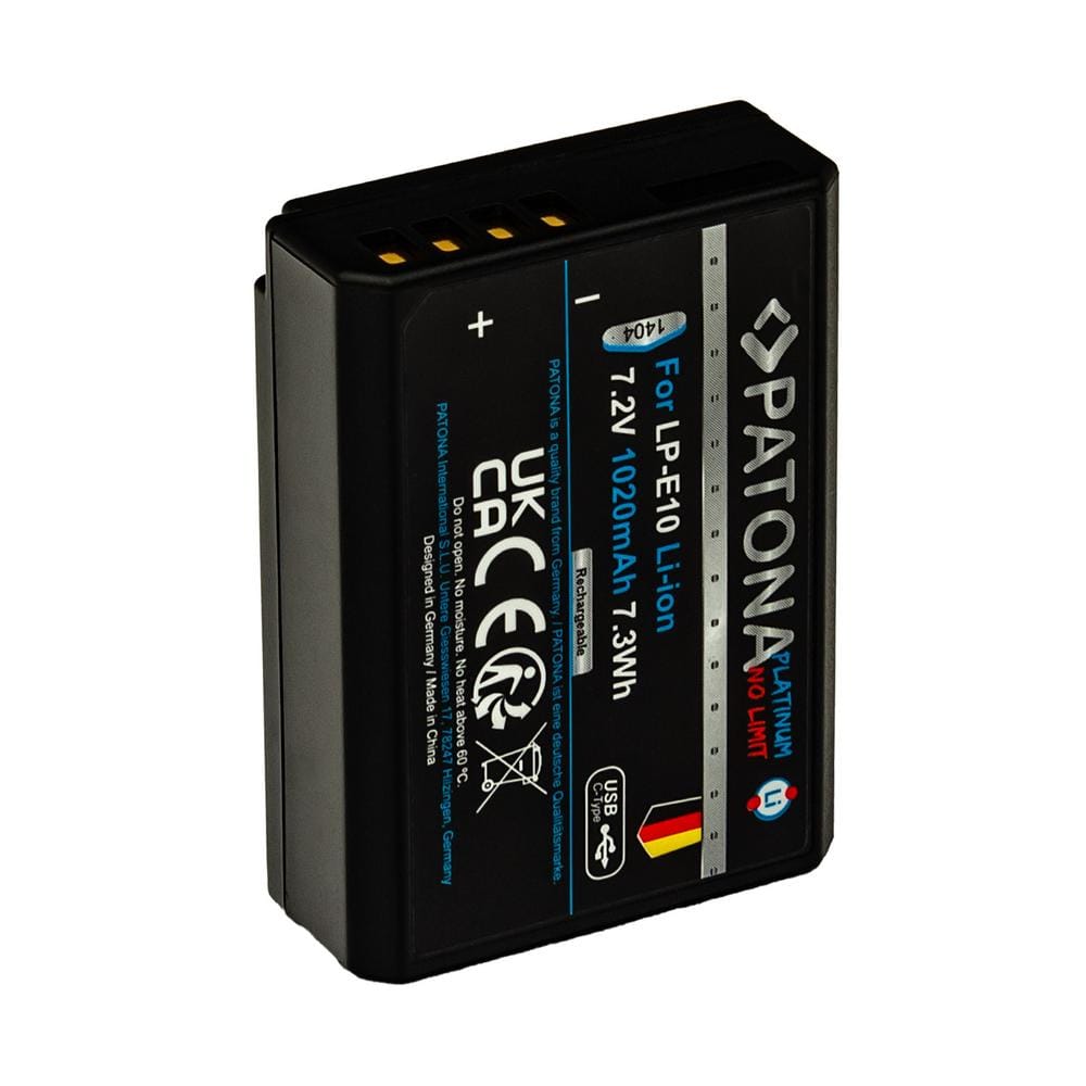 PATONA Platinum Akku mit USB‑C Input für Canon LP‑E10 EOS 1100D EOS 2000D EOS 4000D Kiss X50