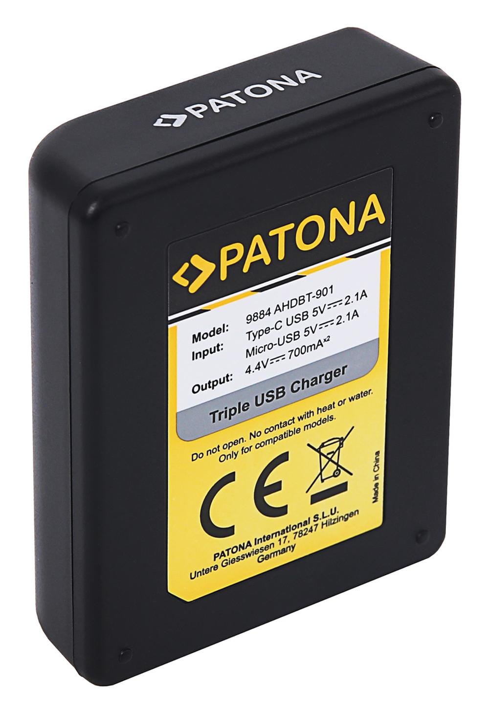 PATONA Triple Ladegerät für GoPro Hero 9 Hero 10 Hero 11 AHDBT901 ADBAT001 ADDBD-211 inkl. Micro USB