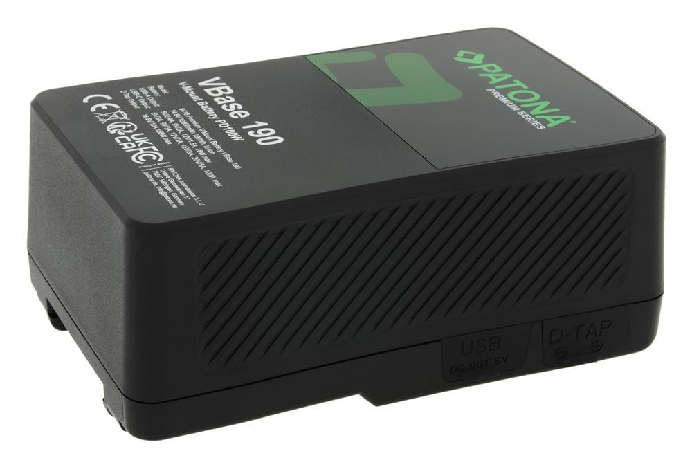 PATONA Premium V-Mount Akku VBase 190 PD 100W 190Wh USB-C USB-A D-Tap Samsung Zellen inkl. Hardcase
