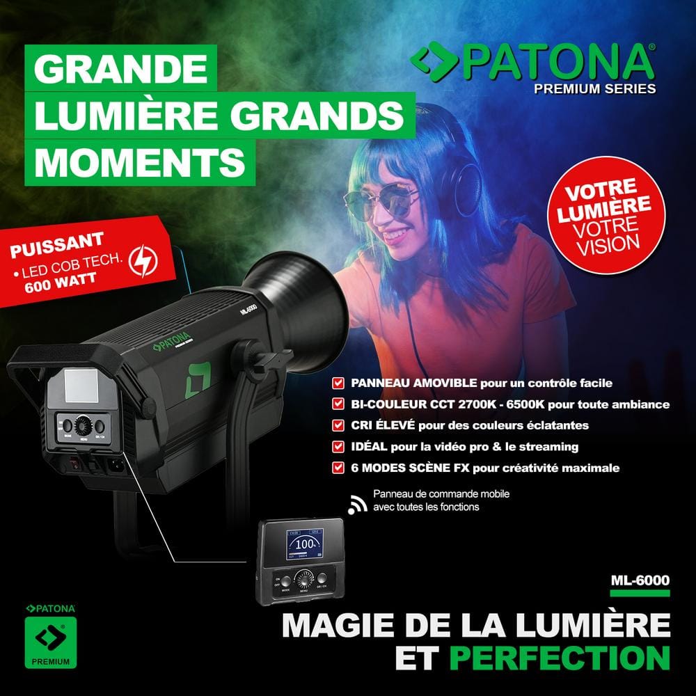 PATONA Premium LED Light ML-6000 600W COB Fotolicht und Videolicht inkl. Tragetasche PATONA Premium LED Light ML-6000 600W COB Fotolicht und Videolicht inkl. Tragetasche