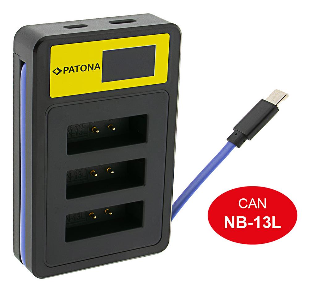 PATONA Smart Triple LCD USB Ladegerät für Canon NB-13L PowerShot G5 X G5X G7 X G7 X Mark II G7X G9 X