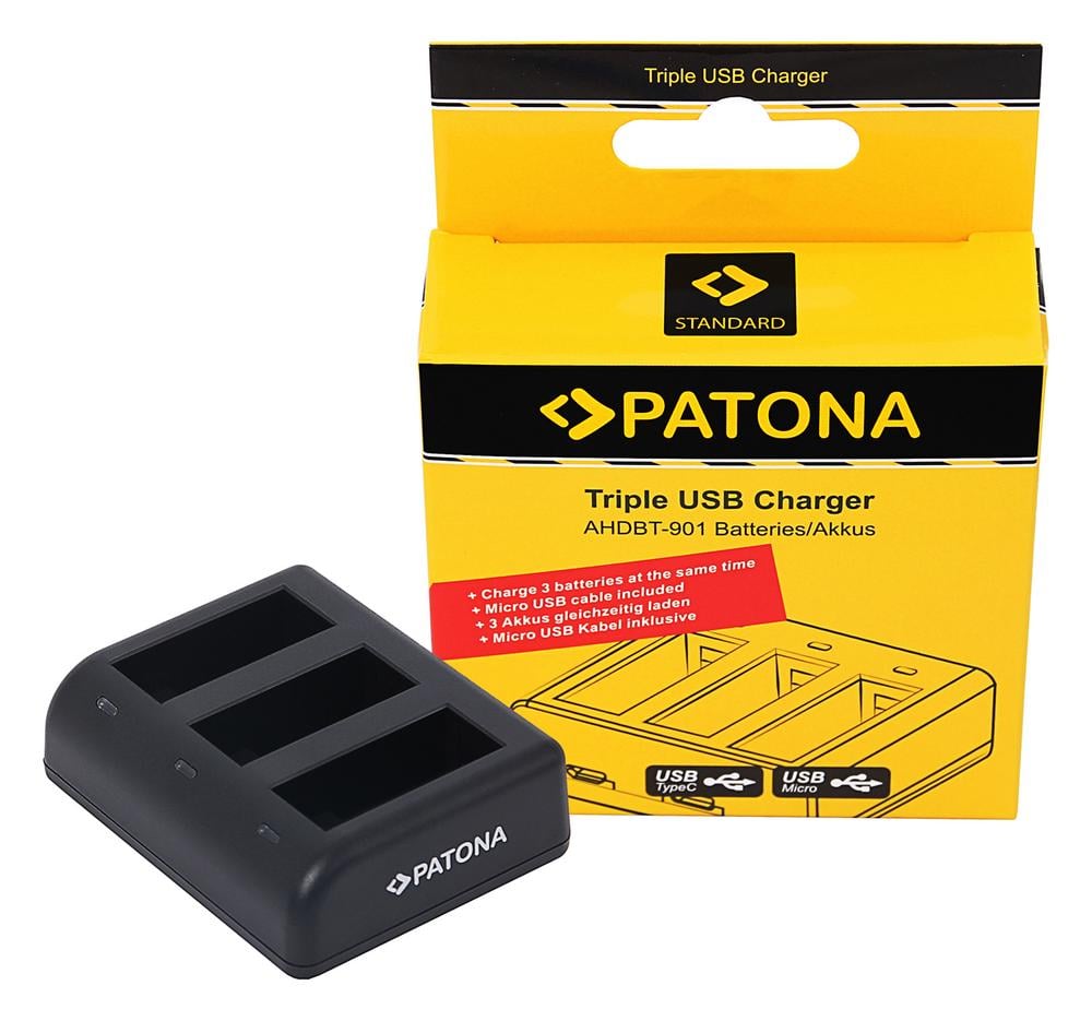 PATONA Triple Ladegerät für GoPro Hero 9 Hero 10 Hero 11 AHDBT901 ADBAT001 ADDBD-211 inkl. Micro USB PATONA Triple Ladegerät für GoPro Hero 9 Hero 10 Hero 11 AHDBT901 ADBAT001 ADDBD-211 inkl. Micro USB