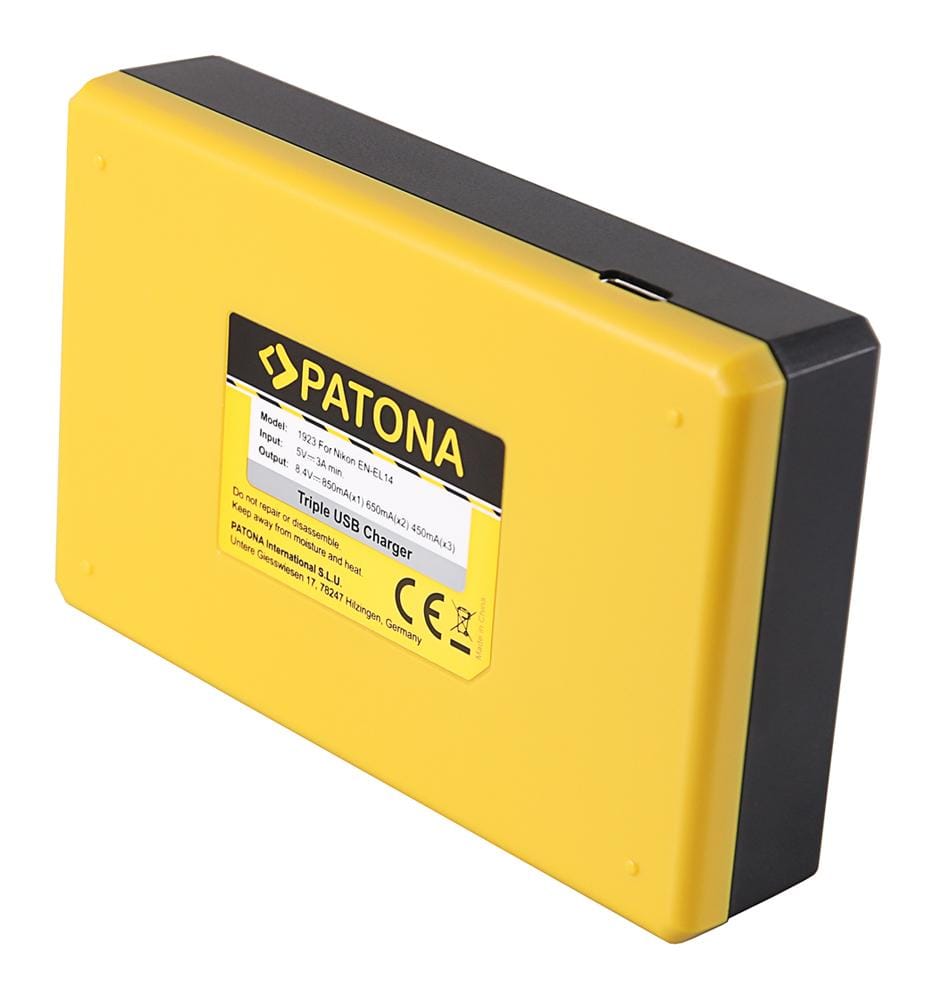 PATONA USB Triple Ladegerät für Nikon EN-EL14 1D3100 D3200 D5100 D5200 P7000 P7100 P7700 P7800 inkl. USB Type C Kabel PATONA USB Triple Ladegerät für Nikon EN-EL14 1D3100 D3200 D5100 D5200 P7000 P7100 P7700 P7800 inkl. USB Type C Kabel