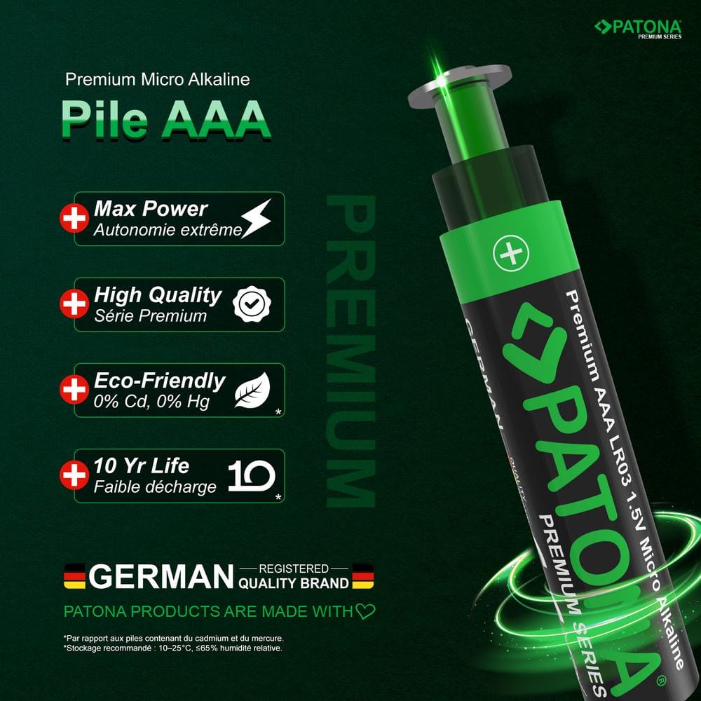 PATONA Premium Alkaline AAA Micro LR03 Batterien 10 Stück für Fernbedienungen, Taschenlampen, Uhren und weitere Geräte PATONA Premium Alkaline AAA Micro LR03 Batterien 10 Stück für Fernbedienungen, Taschenlampen, Uhren und weitere Geräte