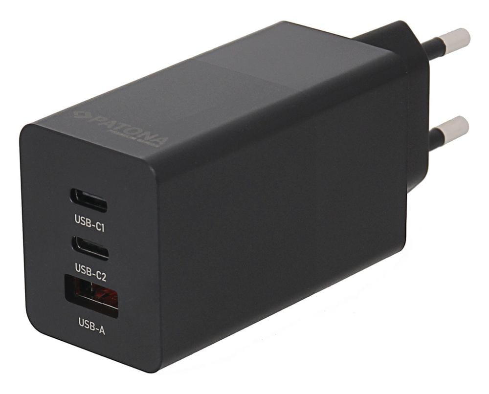 PATONA Premium GaN PD65W Adapter schwarz 2 x USB‑C 1 x USB‑A PD3.0 QC3.0 PATONA Premium GaN PD65W Adapter schwarz 2 x USB‑C 1 x USB‑A PD3.0 QC3.0
