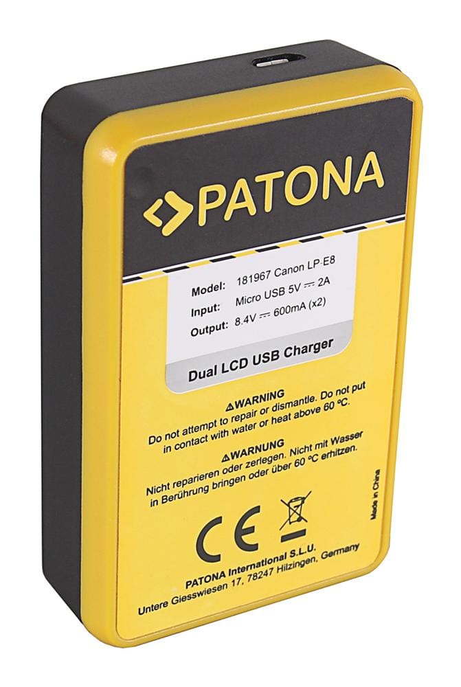 PATONA Dual LCD USB Ladegerät für Canon LP-E8 550D 600D 650D 700D