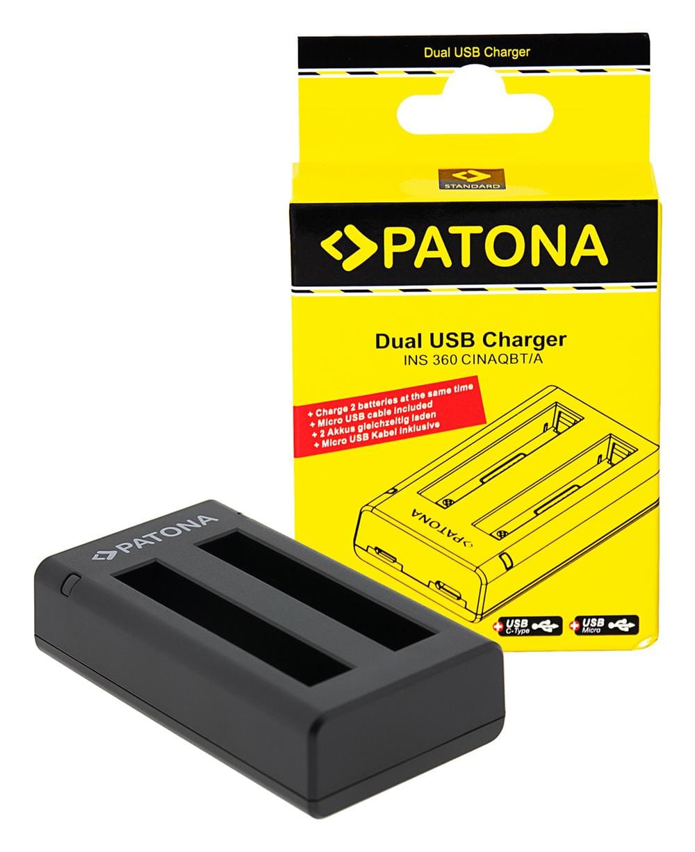 PATONA Dual Ladegerät für Insta360 X3 CINAQBT A inkl. Micro-USB Kabel