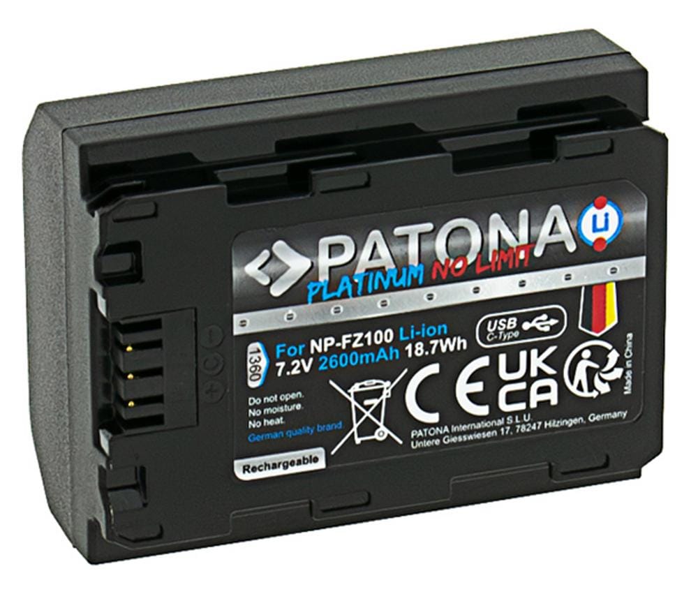 PATONA Platinum Akku mit USB-C Input für Sony NP-FZ100 A7 III A7M3 Alpha 7 III A7 R III A7RM3 Alpha 7 PATONA Platinum Akku mit USB-C Input für Sony NP-FZ100 A7 III A7M3 Alpha 7 III A7 R III A7RM3 Alpha 7