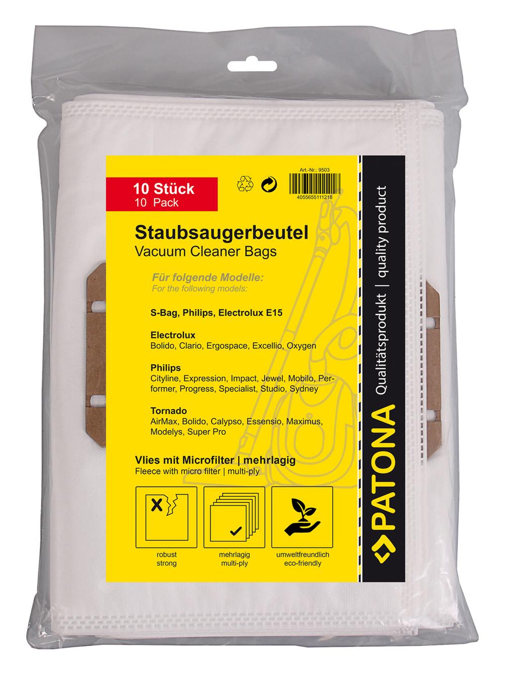PATONA 10 Staubsaugerbeutel Vlies mehrlagig inkl. Microfilter für Electrolux E15