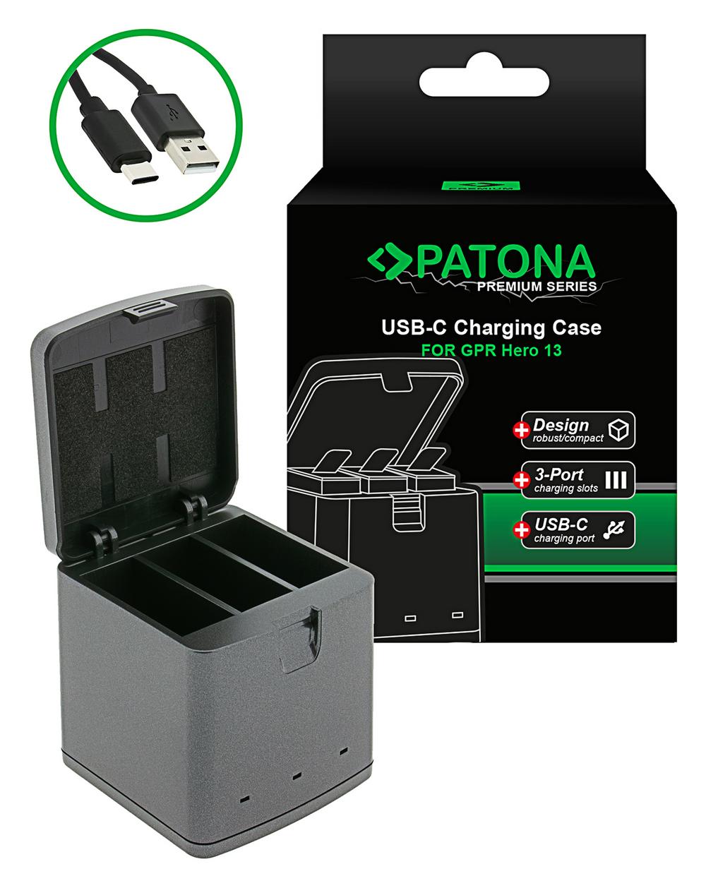 PATONA Premium Tripple-Charger Ladebox für GoPro Hero 13 inkl. USB-C Kabel PATONA Premium Tripple-Charger Ladebox für GoPro Hero 13 inkl. USB-C Kabel