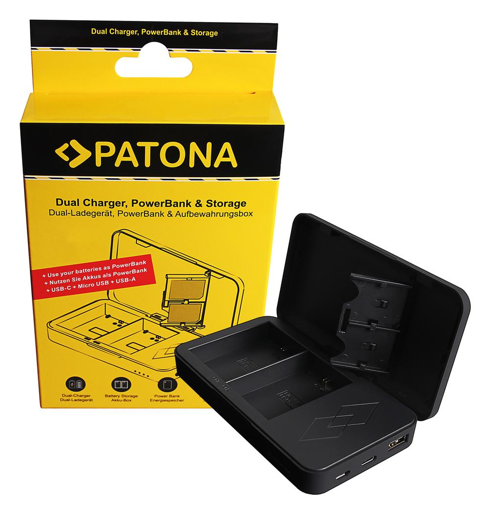 PATONA Dual Ladegerät mit Powerbankfunktion und Speicherkartenaufbewahrung für Canon LP-E6 PATONA Dual Ladegerät mit Powerbankfunktion und Speicherkartenaufbewahrung für Canon LP-E6