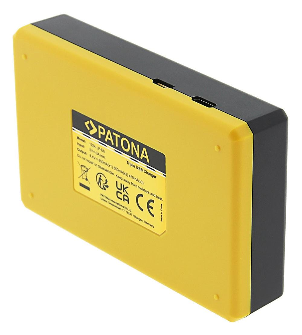 PATONA USB Triple Ladegerät für Canon LP-E6 EOS 5D 60D 60Da 6D 7D EOS70D EOS-70D LP-E6 Mark II inkl. USB Type C Kabel