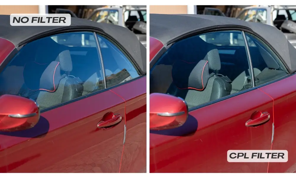 finestrino auto con e senza filtro polarizzatore