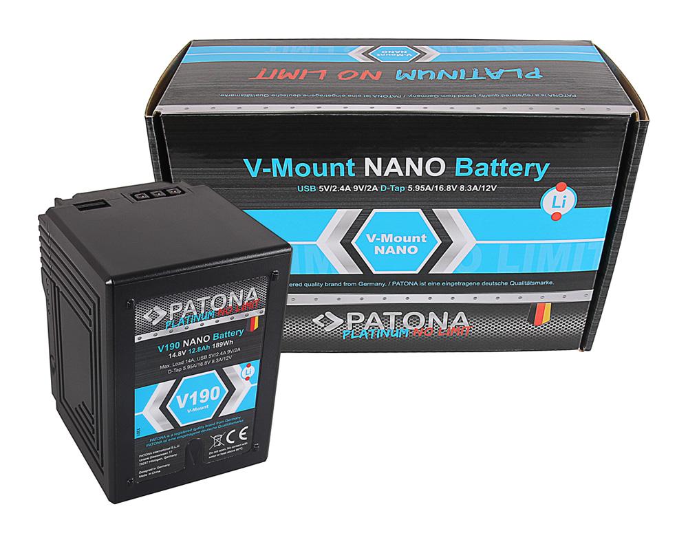 PATONA Platinum NANO V190 V‑Mount 189 Wh für Sony DSR 600P 650P 652P HDW 800P PDW 850 BP‑150w RED ARRI PATONA Platinum NANO V190 V‑Mount 189 Wh für Sony DSR 600P 650P 652P HDW 800P PDW 850 BP‑150w RED ARRI