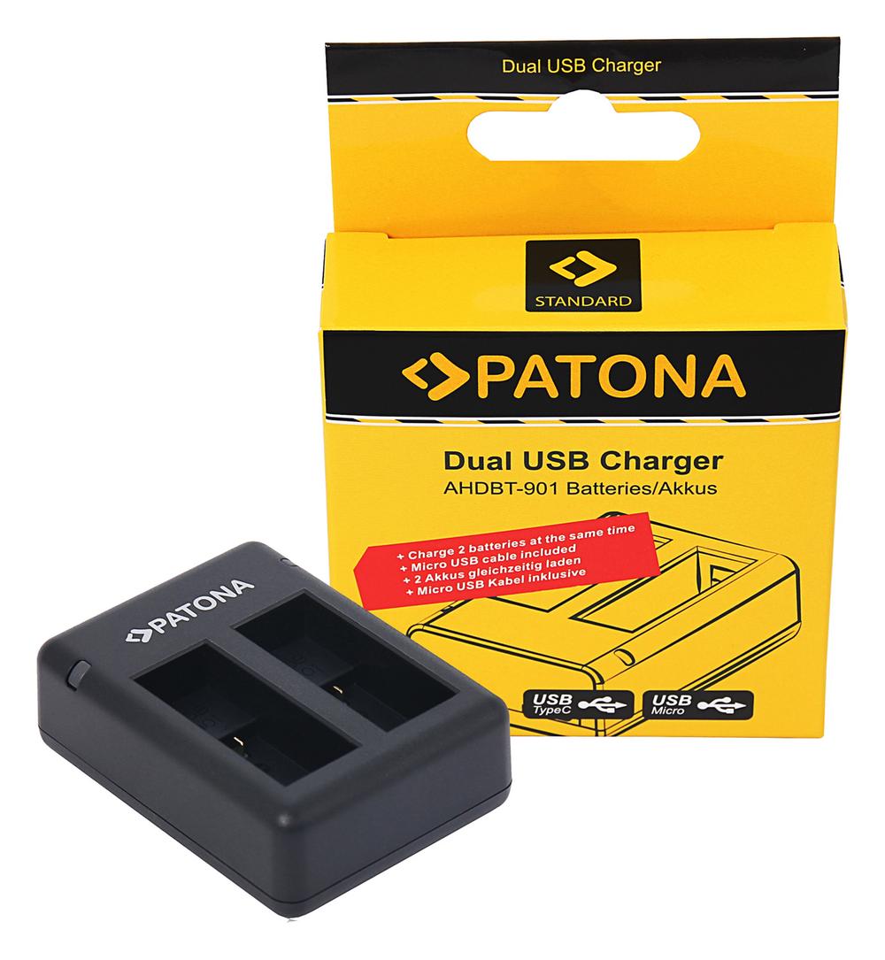 PATONA USB Dual Ladegerät für GoPro Hero 9 Hero 10 Hero 11 AHDBT901 ADBAT001 ADDBD-211 inkl. Micro-USB