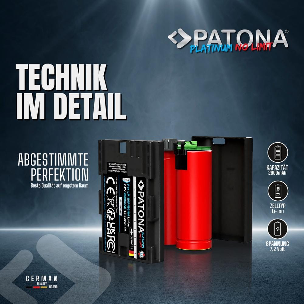 PATONA Platinum Akku mit USB‑C Input für Canon EOS R5 Mark II LP‑E6P LP‑E6NH LP‑E6N LP‑E6 PATONA Platinum Akku mit USB‑C Input für Canon EOS R5 Mark II LP‑E6P LP‑E6NH LP‑E6N LP‑E6