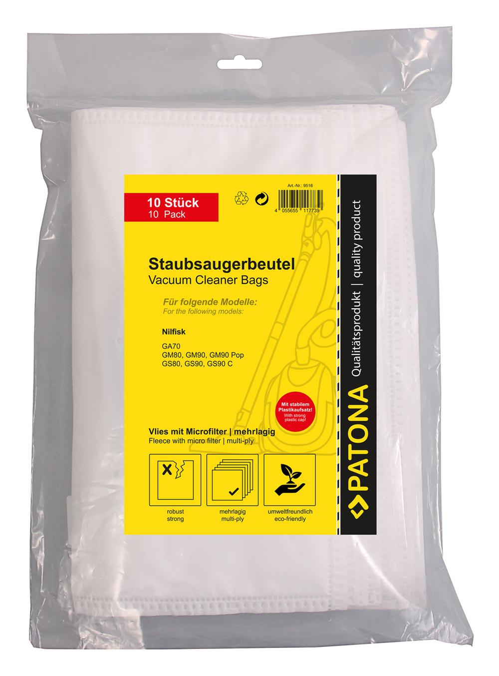 PATONA 10 Staubsaugerbeutel mehrlagig Vlies inkl. Microfilter für Nilfisk GA70